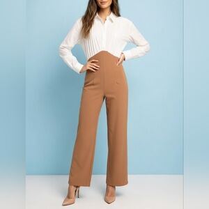 Fashion Nova High-Waist Wide-Leg Jumpsuit in Camel